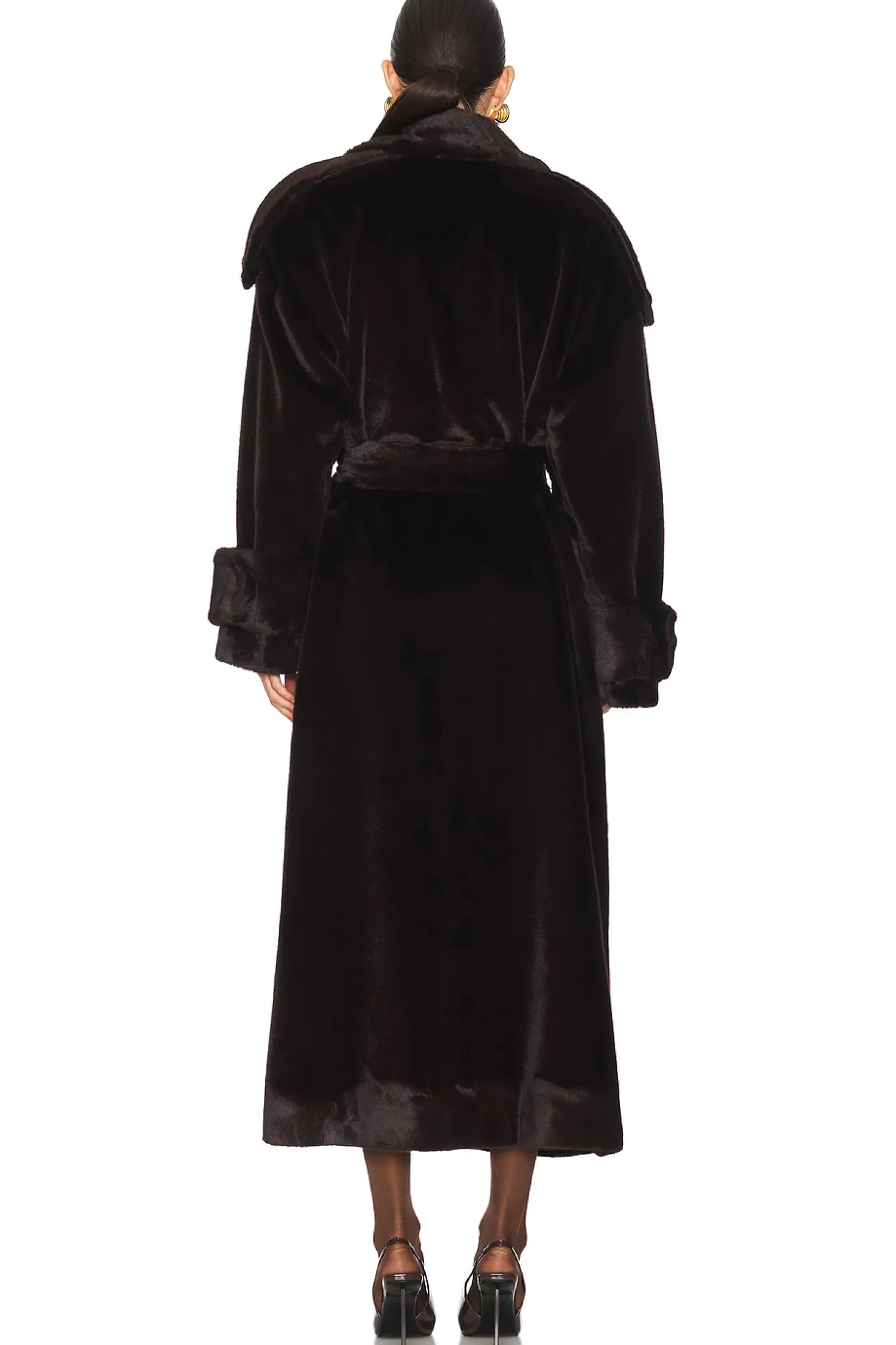 Women SELMACILEK Jackets & Coats>Mink Faux Fur Tie Long Coat
