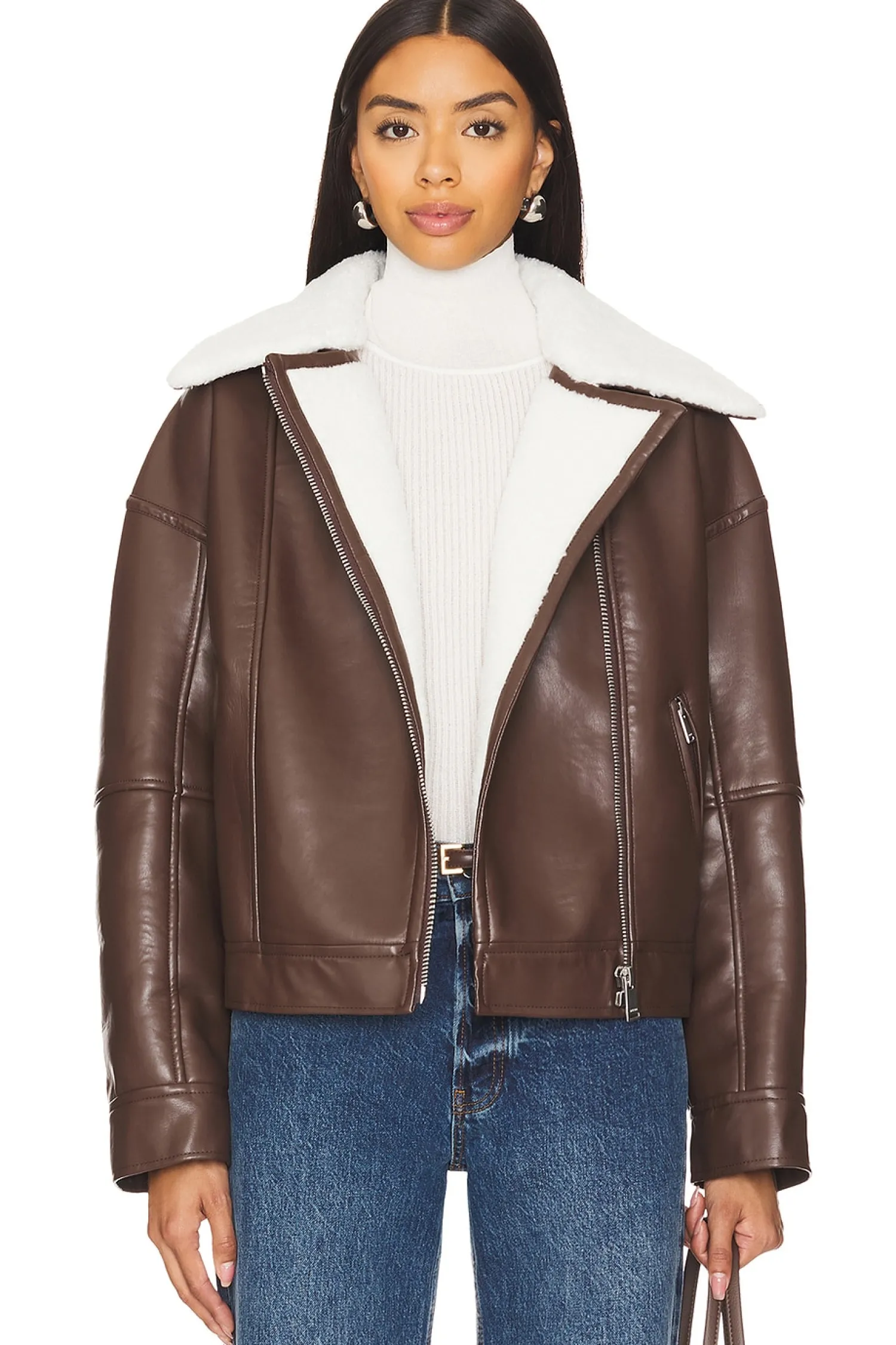 Women SIMKHAI Jackets & Coats>Nyx Faux Leather Sherpa Moto Jacket