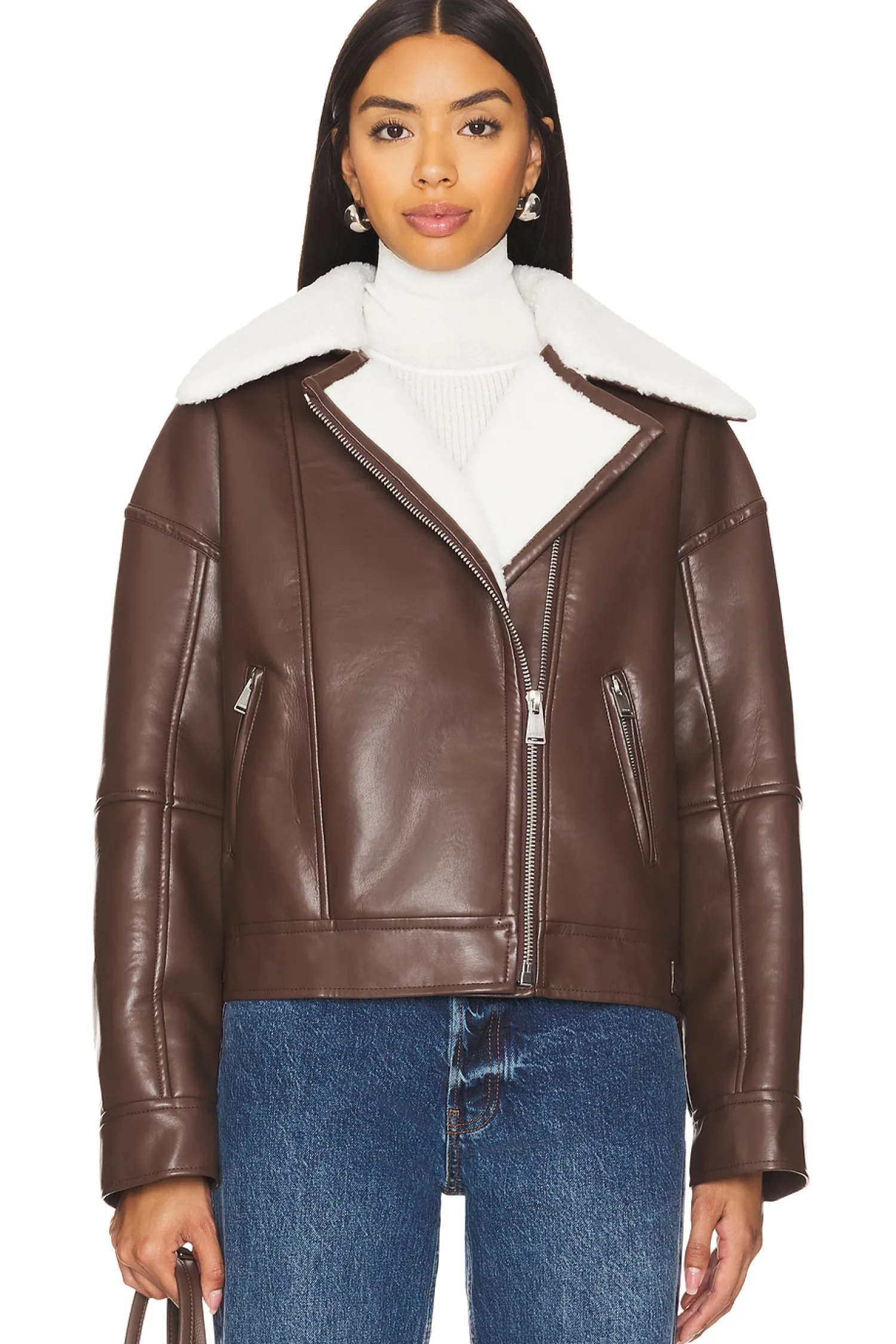 Women SIMKHAI Jackets & Coats>Nyx Faux Leather Sherpa Moto Jacket