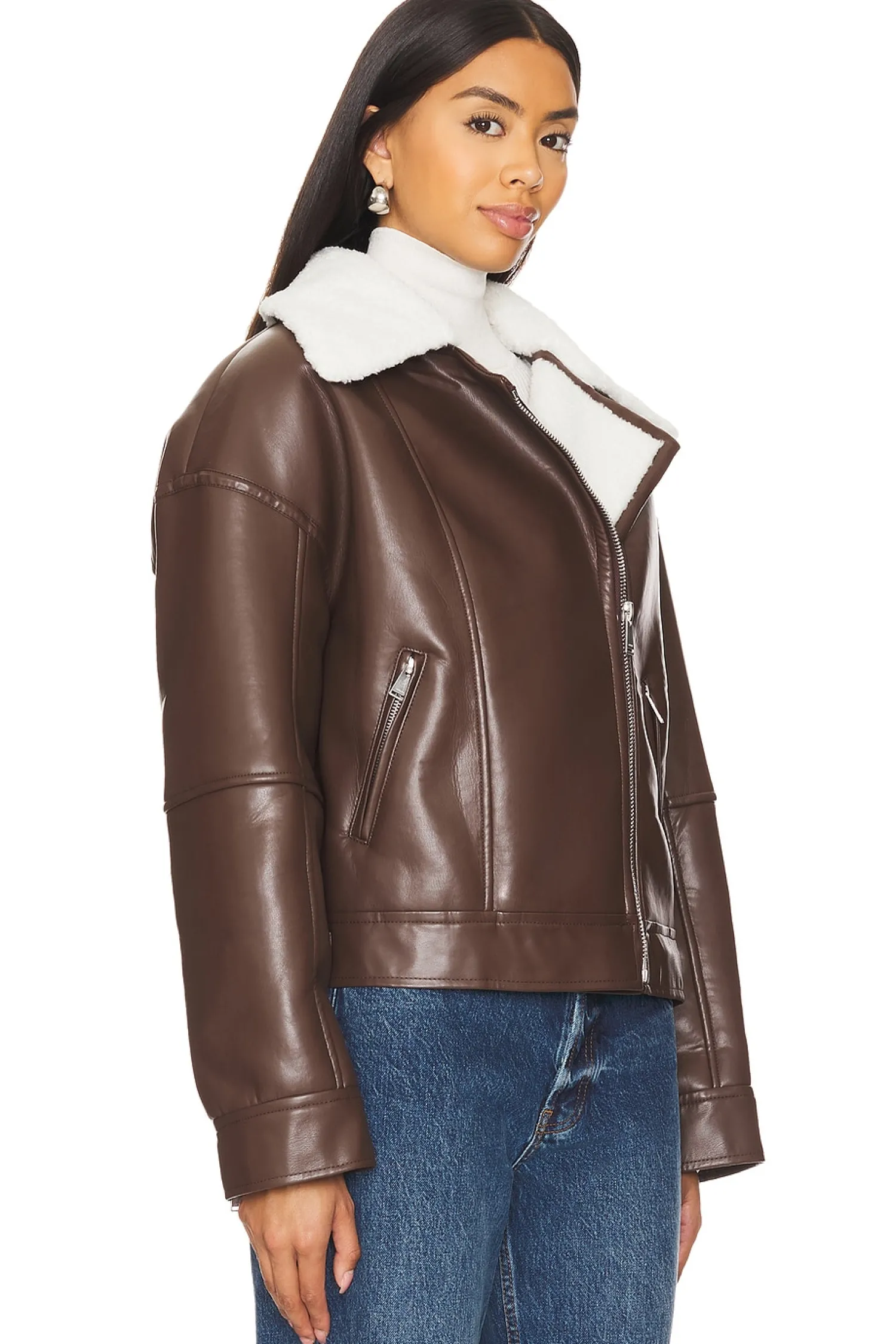 Women SIMKHAI Jackets & Coats>Nyx Faux Leather Sherpa Moto Jacket