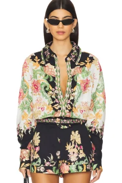 Women HEMANT AND NANDITA Matching Sets>Oversized Shirt With Hand Crafted Buttons