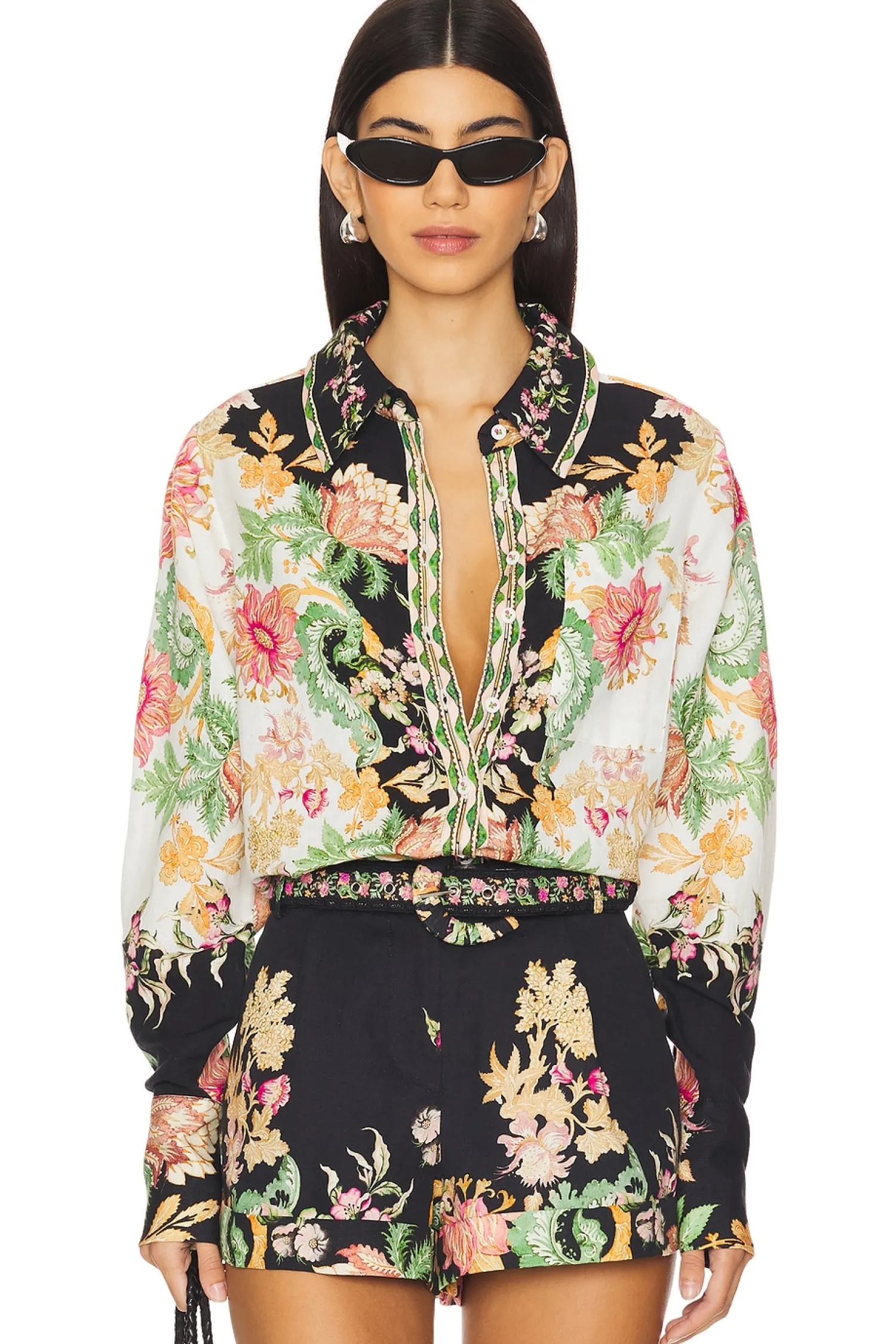 Women HEMANT AND NANDITA Matching Sets>Oversized Shirt With Hand Crafted Buttons