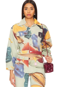 Women FIORUCCI Jackets & Coats>Paint Print Cropped Denim Jacket