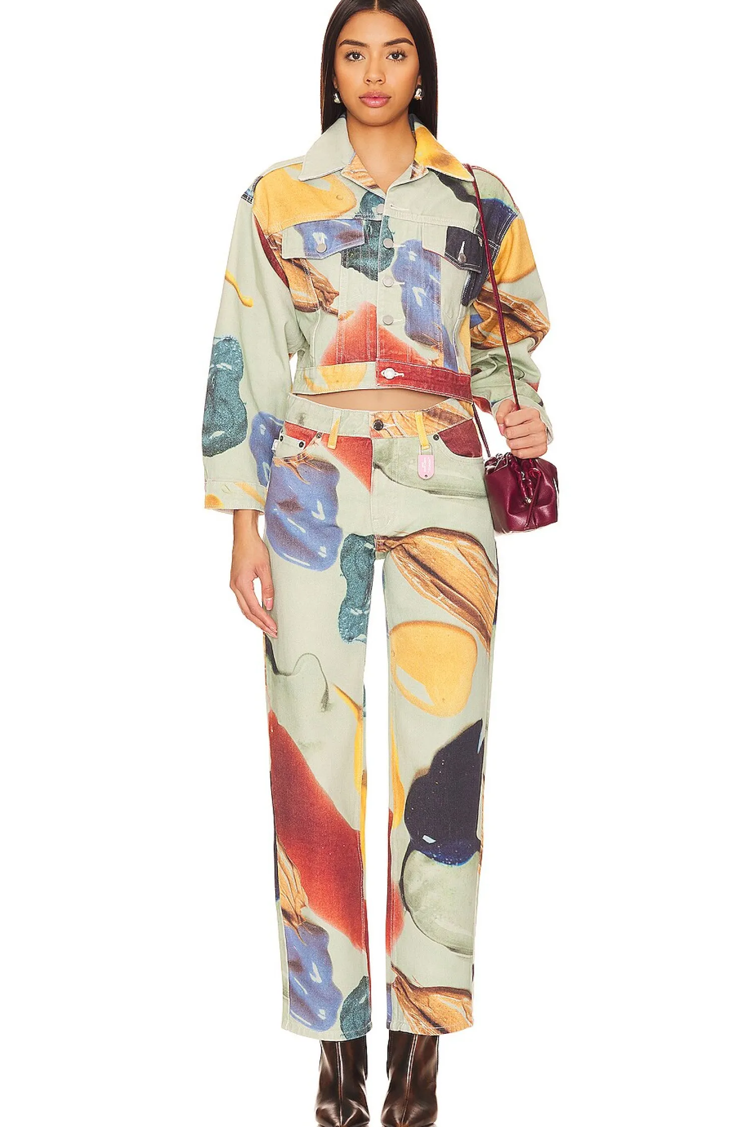 Women FIORUCCI Jackets & Coats>Paint Print Cropped Denim Jacket