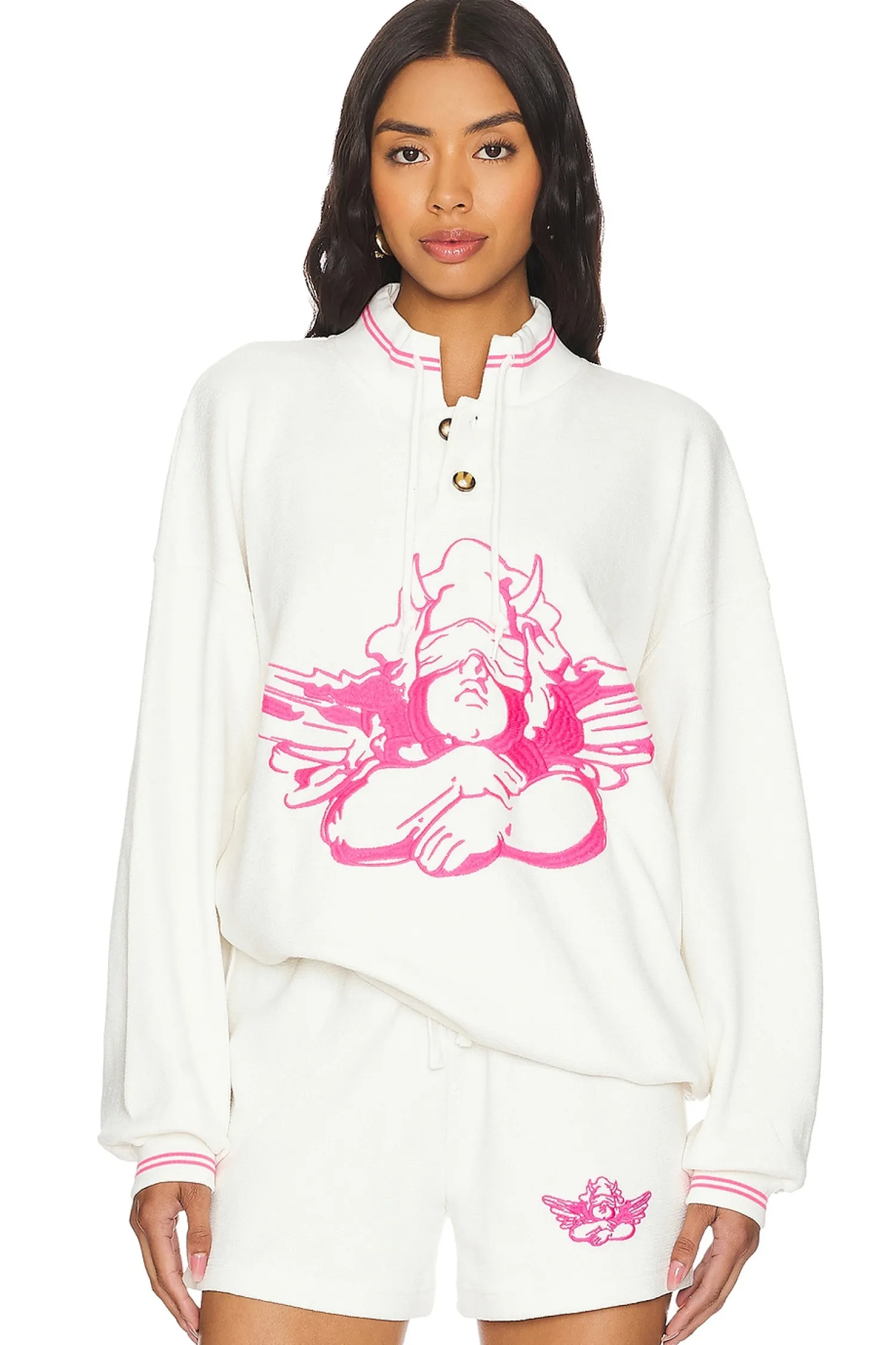 Women Boys Lie Loungewear>Pink Cherub University Henley Crewneck