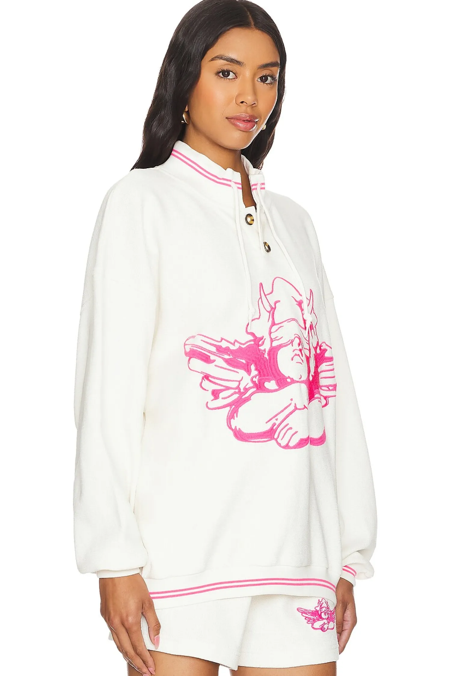 Women Boys Lie Loungewear>Pink Cherub University Henley Crewneck