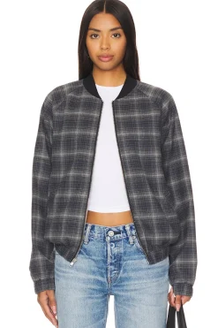 Women WAO Jackets & Coats>Plaid Bomber Jacket