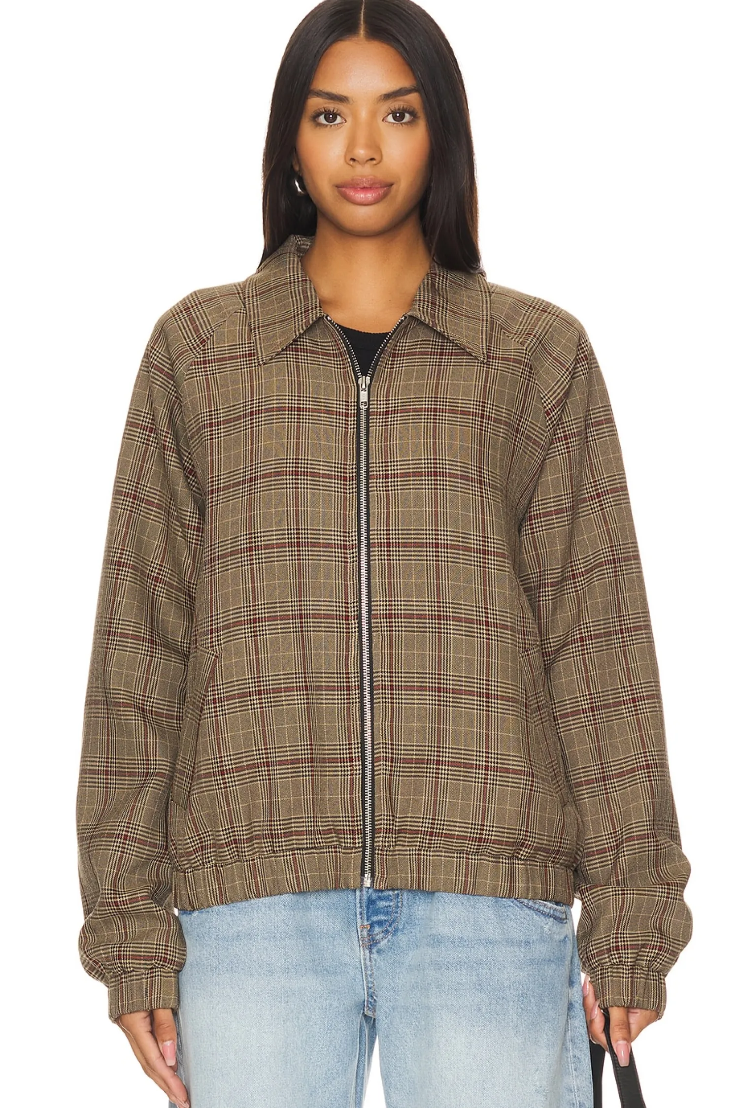 Women WAO Jackets & Coats>Plaid Bomber Jacket