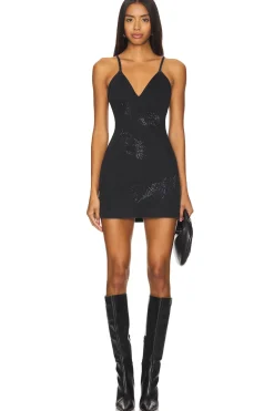 Women David Koma Dresses>Rhinestone Feather Cami Mini Denim Dress