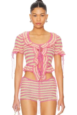 Women GUIZIO Matching Sets>Ruffle Knit Tie Top