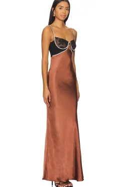 Women self-portrait Dresses>Satin Diamante Maxi Dress
