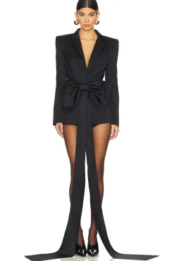 Women SANS FAFF Jackets & Coats>Satin Sloan Structured Blazer With Detachable Bow