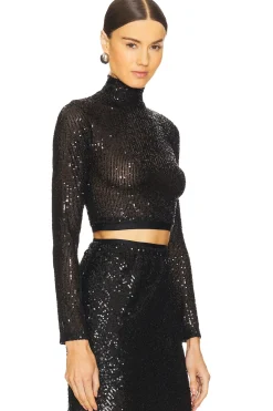 Women Enza Costa Matching Sets>Sequin Cropped Long Sleeve Mock Neck Top