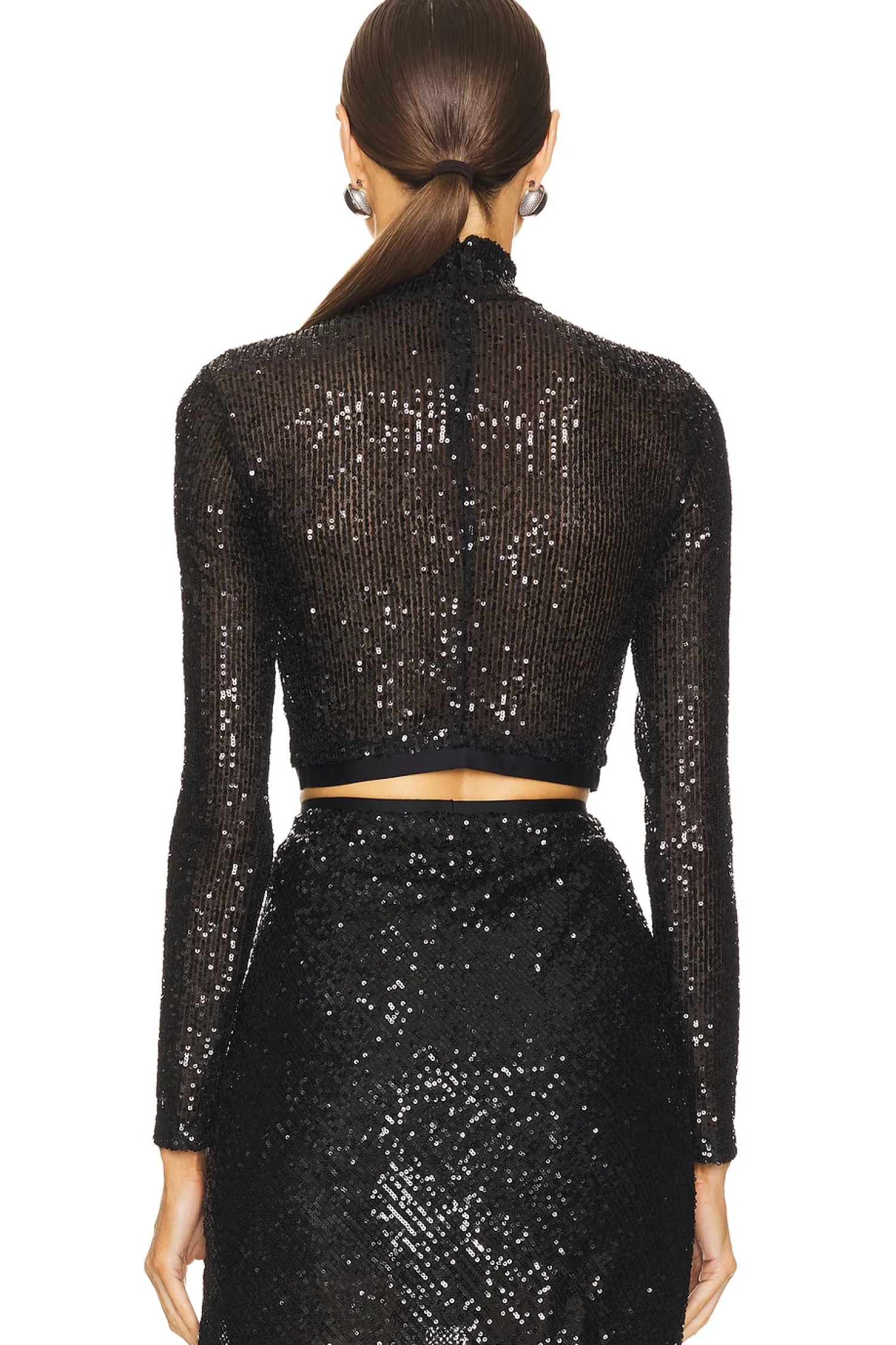 Women Enza Costa Matching Sets>Sequin Cropped Long Sleeve Mock Neck Top