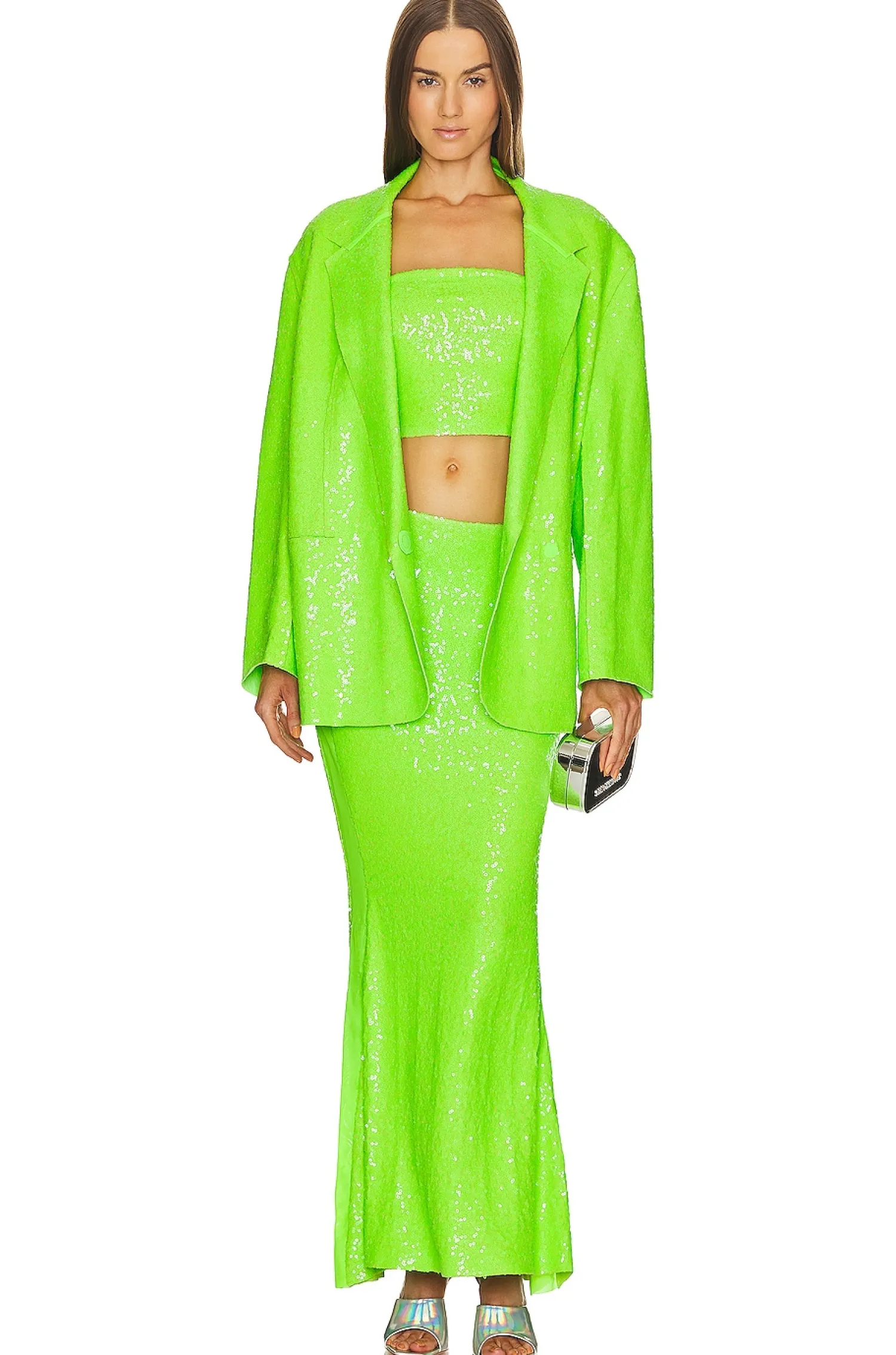 Women Norma Kamali Jackets & Coats>Sequin Oversized Double Breasted Jacket