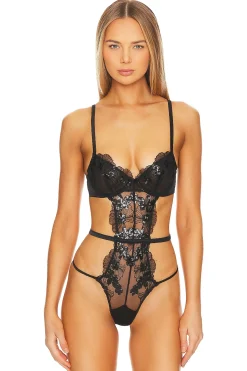 Women fleur du mal Lingerie & Sleepwear>Sequin Violet Embroidery Bodysuit