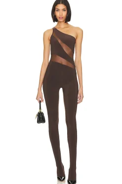 Women Norma Kamali Jumpsuits>Snake Mesh Catsuit With Footsie