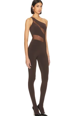 Women Norma Kamali Jumpsuits>Snake Mesh Catsuit With Footsie