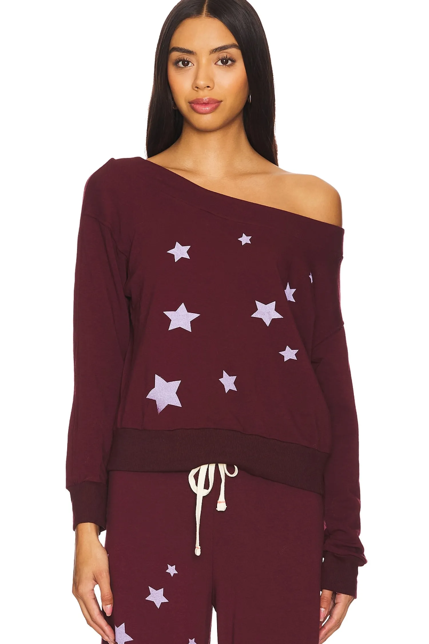 Women SUNDRY Matching Sets|Loungewear>Stars Off Shoulder Sweatshirt