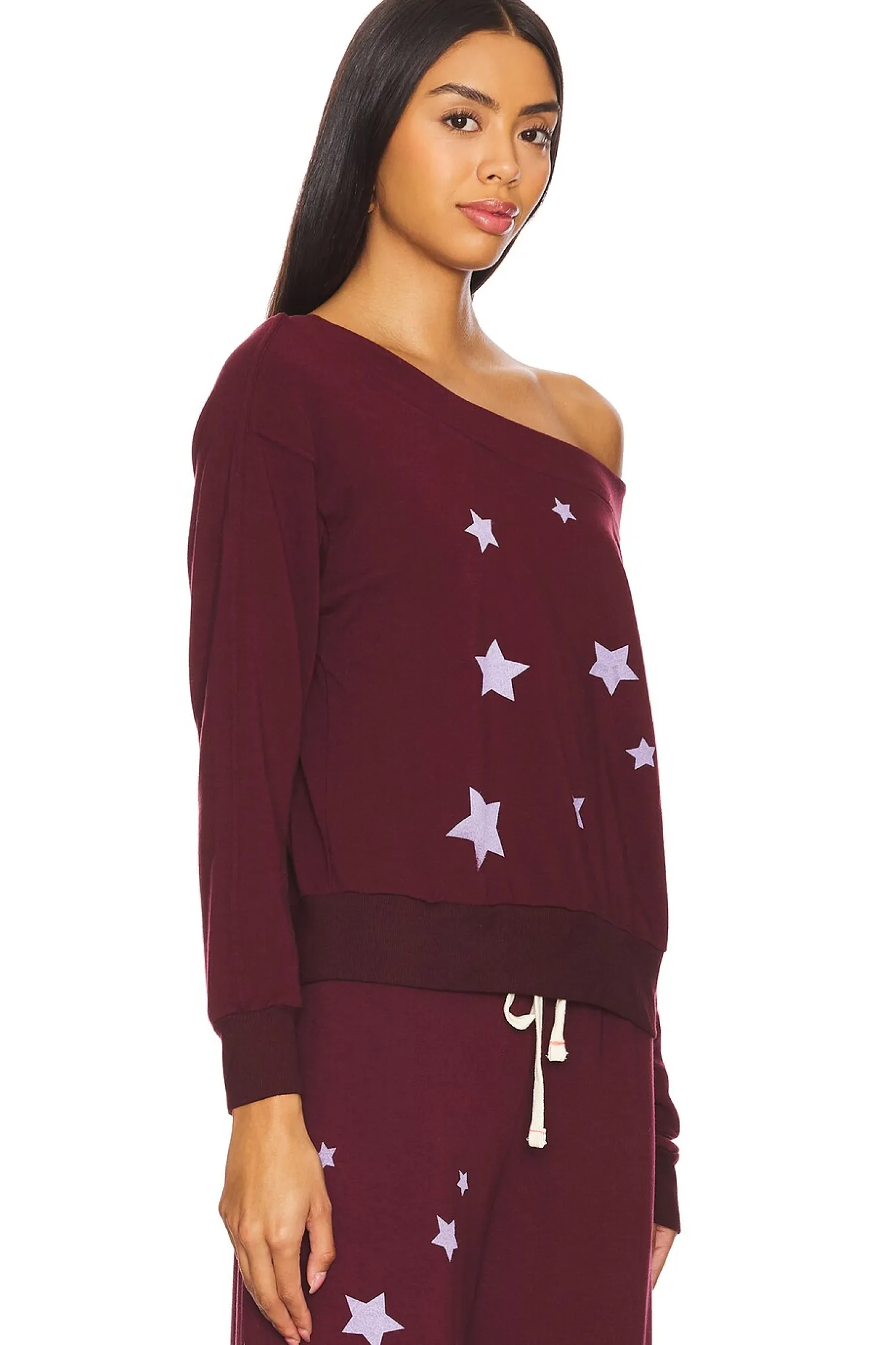 Women SUNDRY Matching Sets|Loungewear>Stars Off Shoulder Sweatshirt