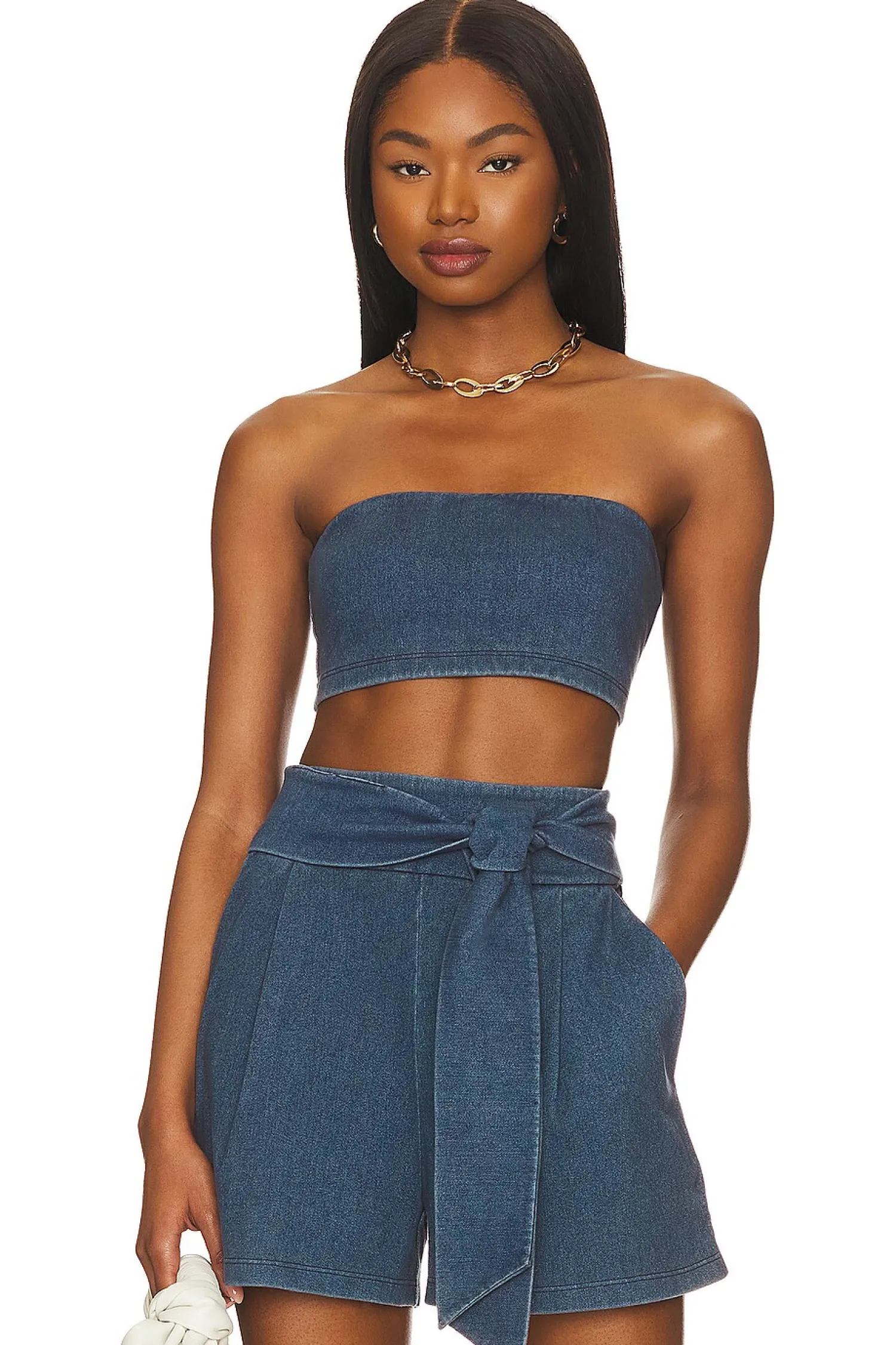 Women Susana Monaco Matching Sets>Stretch Denim Micro Tube Top