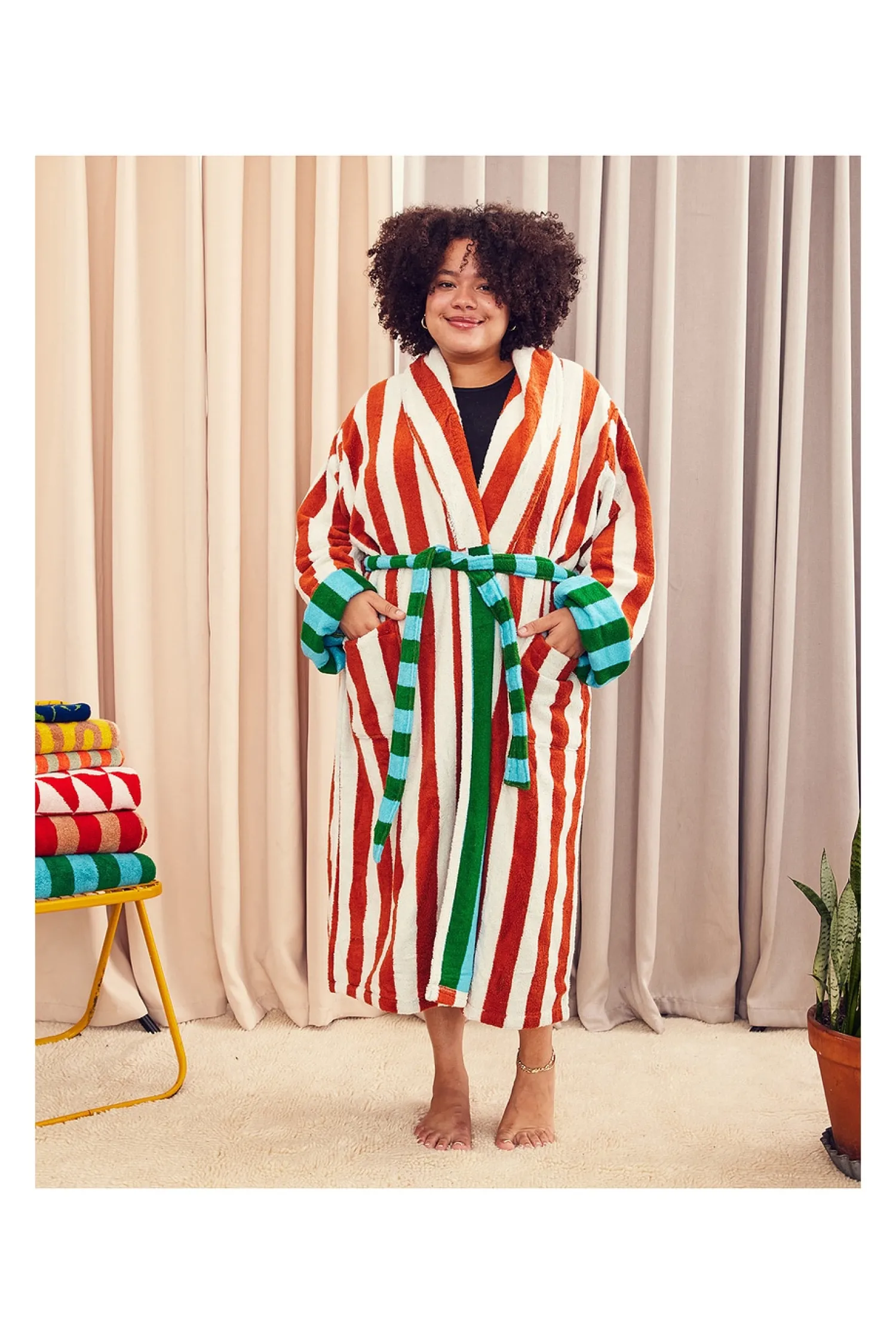 Women Dusen Dusen Lingerie & Sleepwear>Stripe Bathrobe