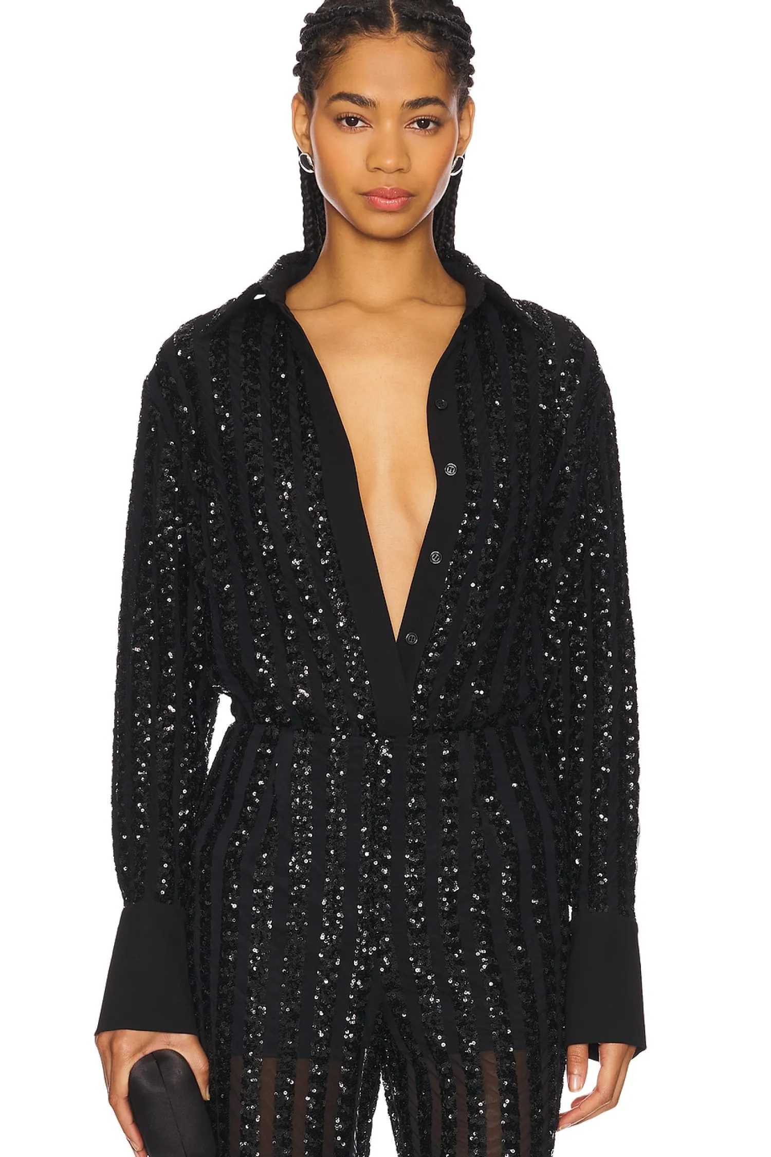 Women SANS FAFF Matching Sets>Striped Sequin Long Sleeve Blouse