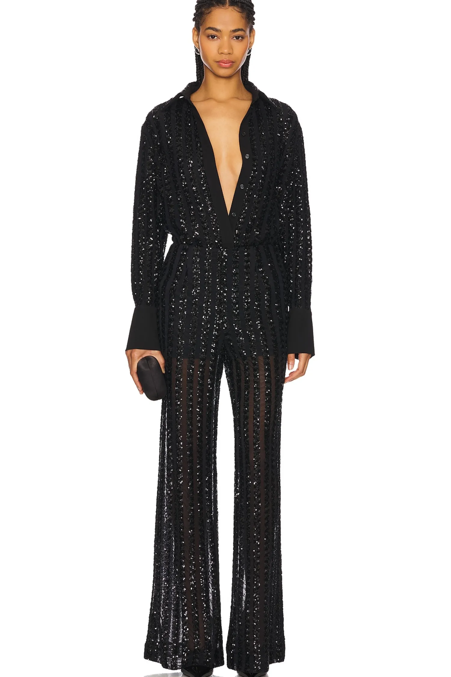 Women SANS FAFF Matching Sets>Striped Sequin Long Sleeve Blouse