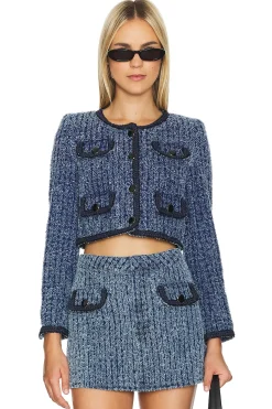 Women self-portrait Jackets & Coats>Textured Denim Jacket