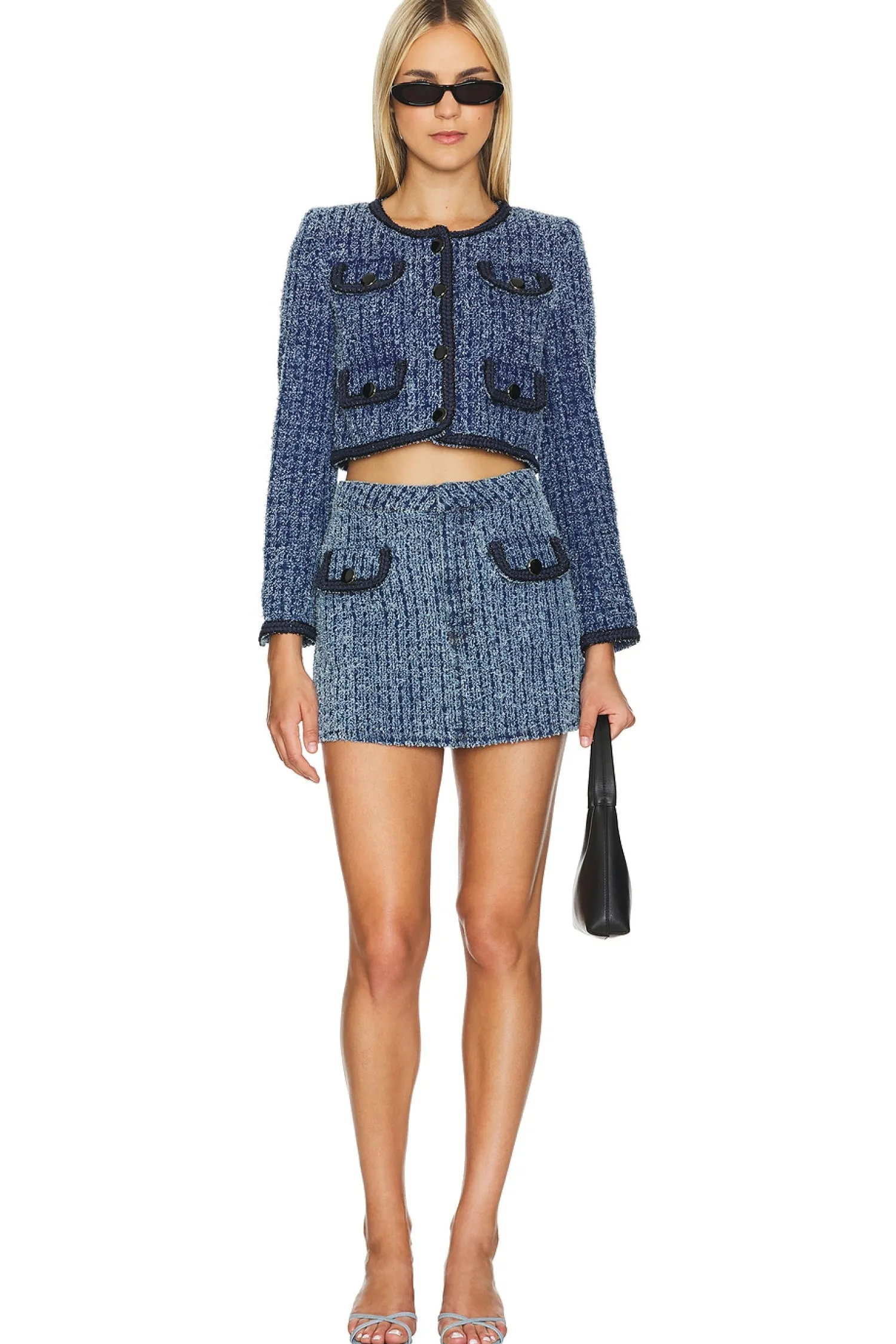 Women self-portrait Jackets & Coats>Textured Denim Jacket