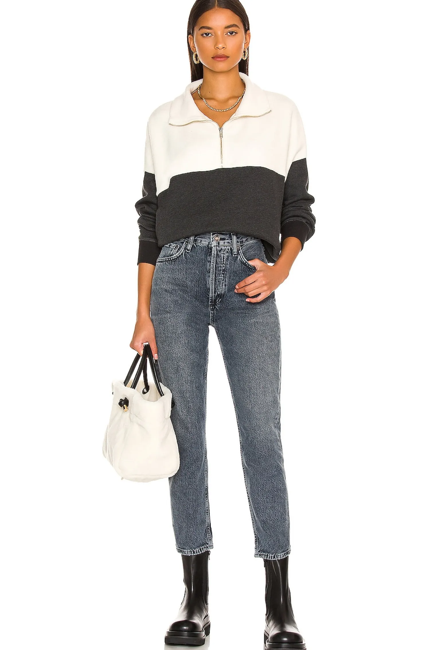 Women The Great Loungewear>The Colorblock Fleece Half-Zip Pullover