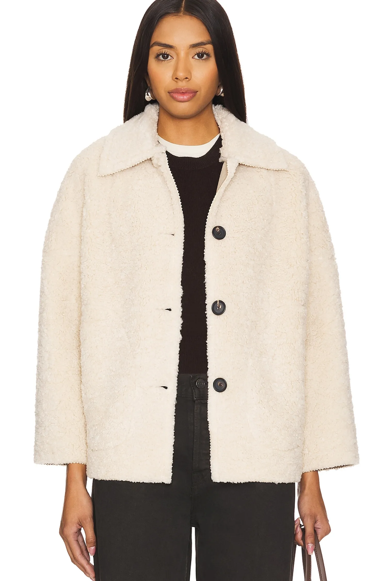 Women The Great Jackets & Coats>The Cropped Plush Sherpa Car Coat