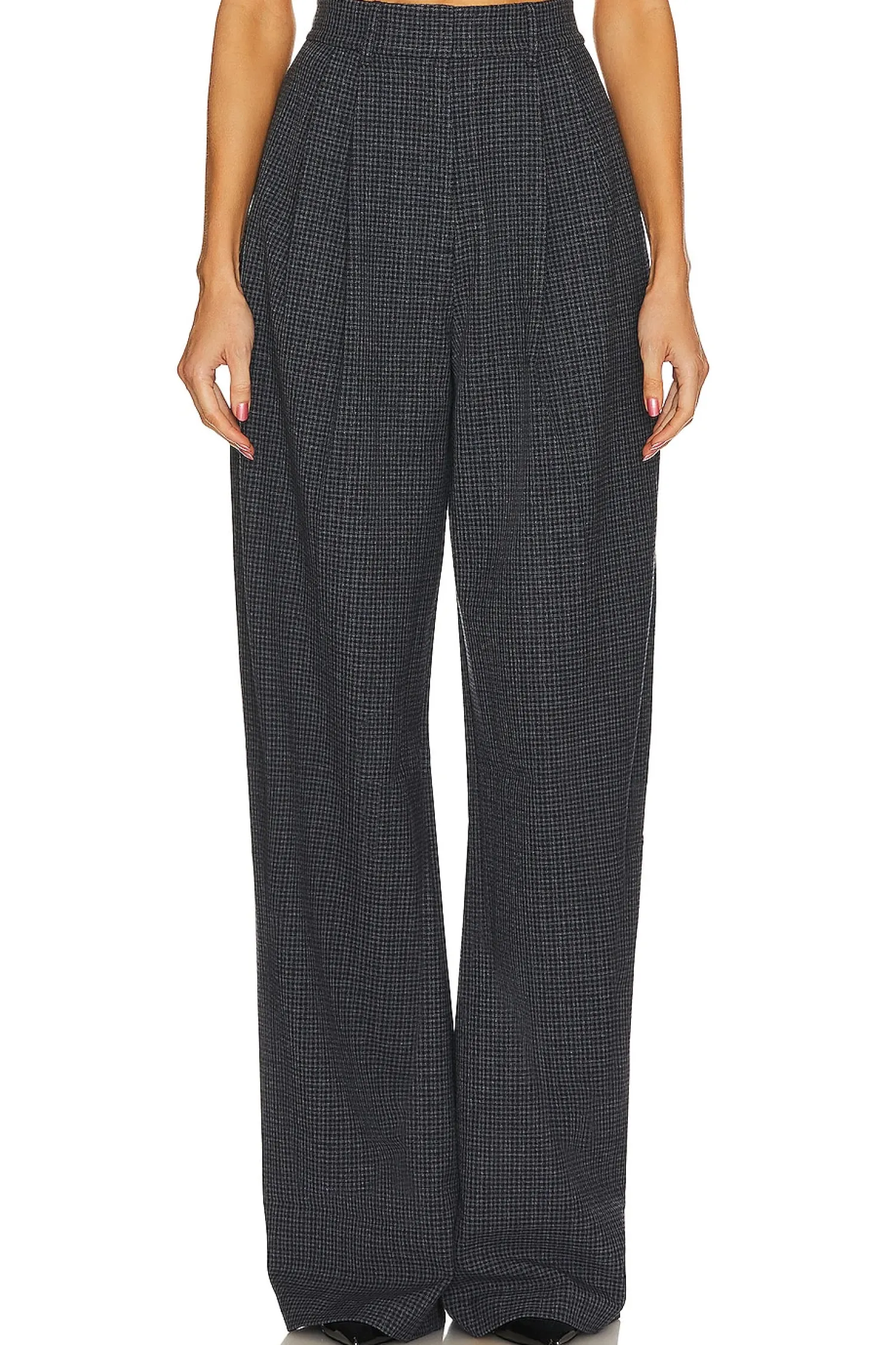 Women L'Academie Pants>The High Waist Pleated Plaid Trouser