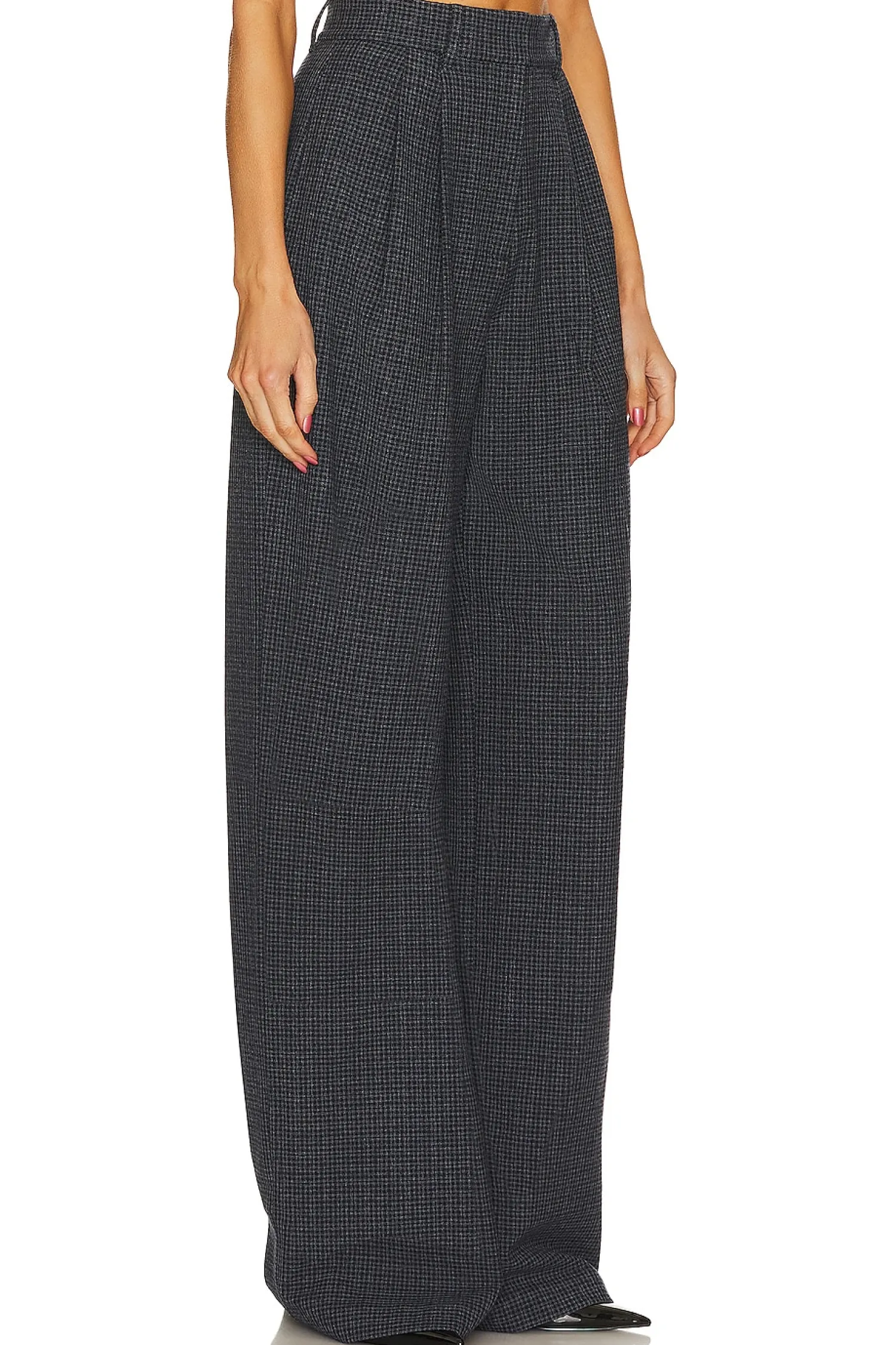 Women L'Academie Pants>The High Waist Pleated Plaid Trouser