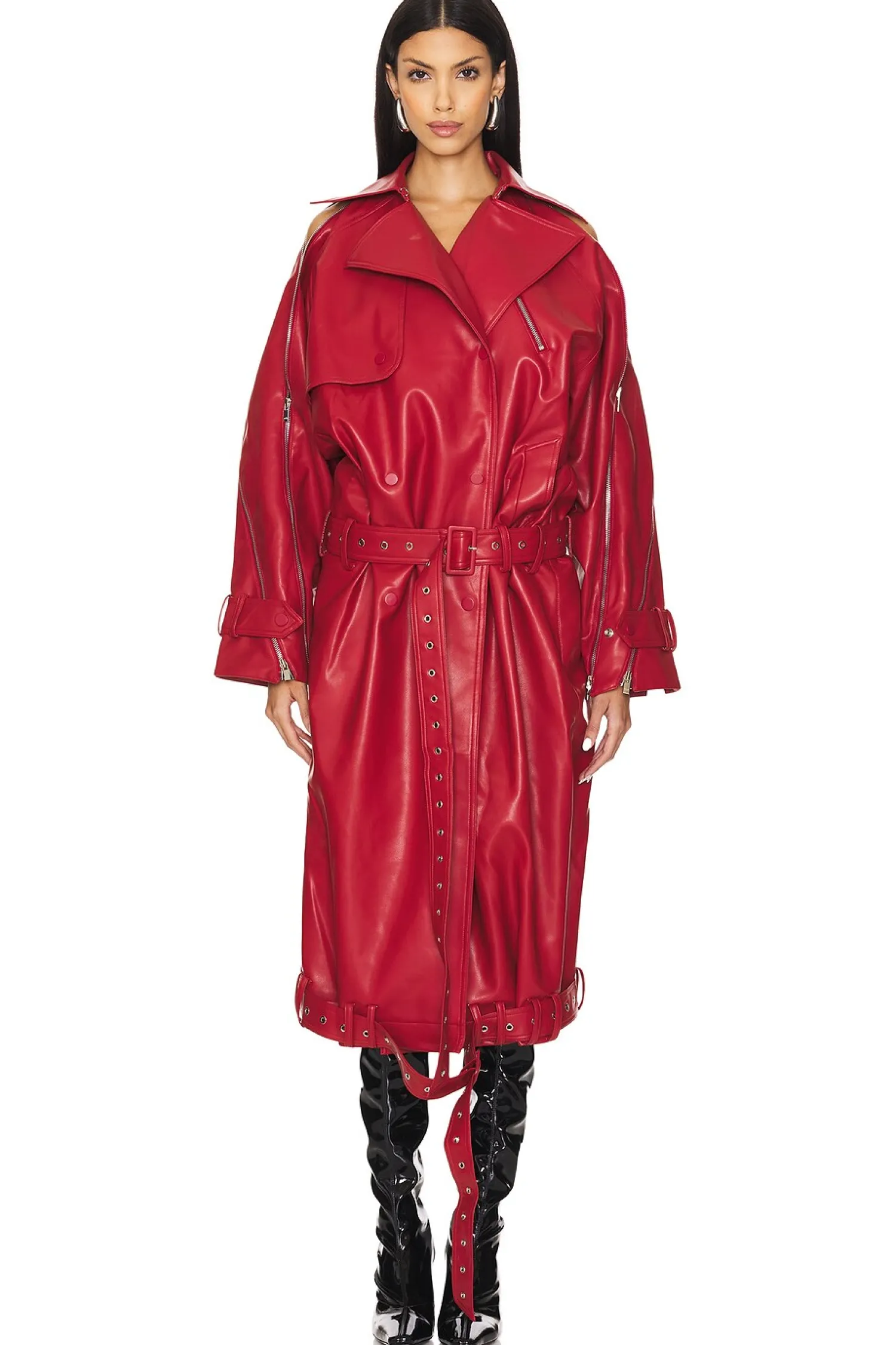 Women ROKH Jackets & Coats>Vegan Leather Multi Zipped Biker Coat