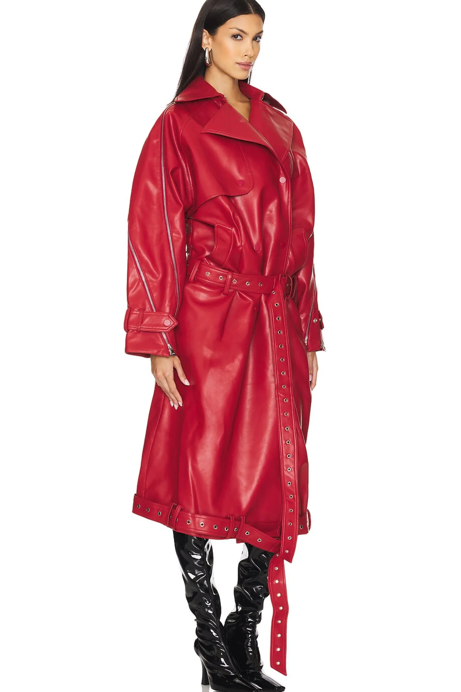 Women ROKH Jackets & Coats>Vegan Leather Multi Zipped Biker Coat