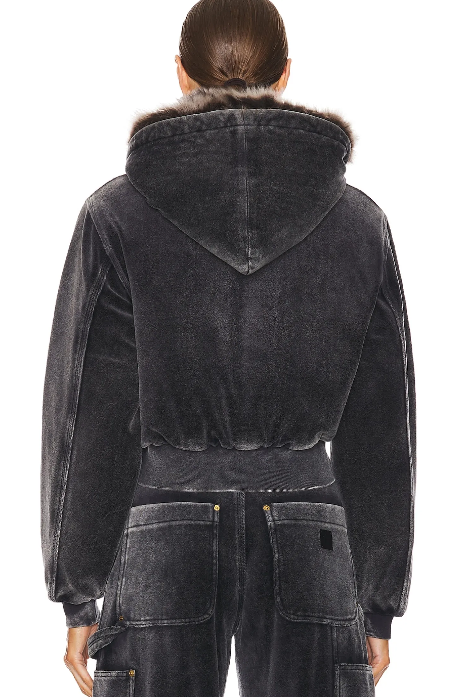 Women Alexander Wang Jackets & Coats>Velour Workwear Hoodie With Shearling Trim Hood