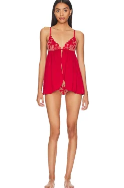 Women fleur du mal Lingerie & Sleepwear>Velvet Lily Embroidery Babydoll Teddy