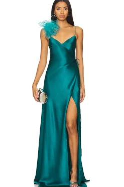 Women The Sei Dresses>Wrap Gown With Detachable Ostrich Trim