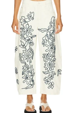 Women Free People Pants>x We The Free Soutache Good Luck Barrel Jean In Ivory Combo