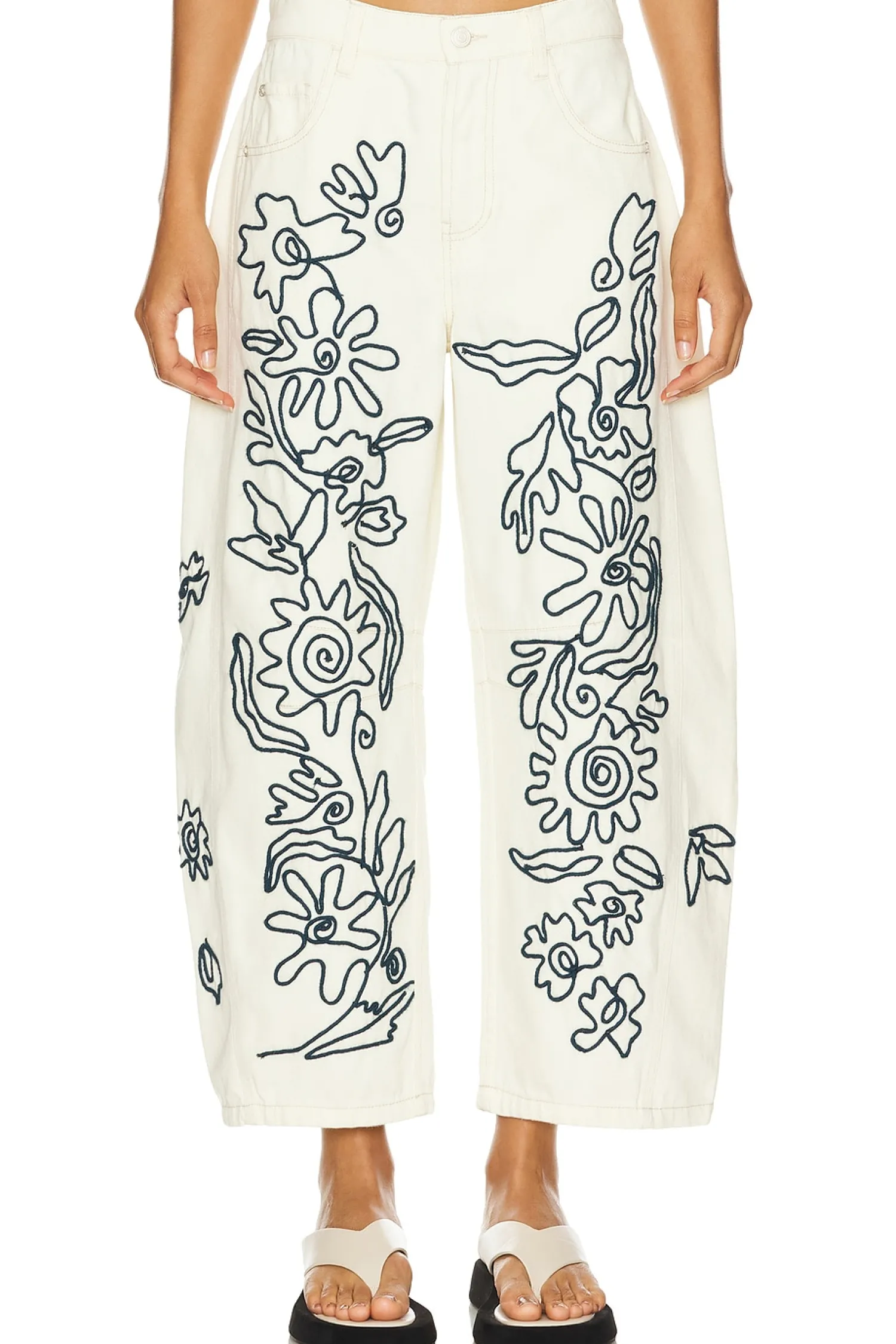Women Free People Pants>x We The Free Soutache Good Luck Barrel Jean In Ivory Combo