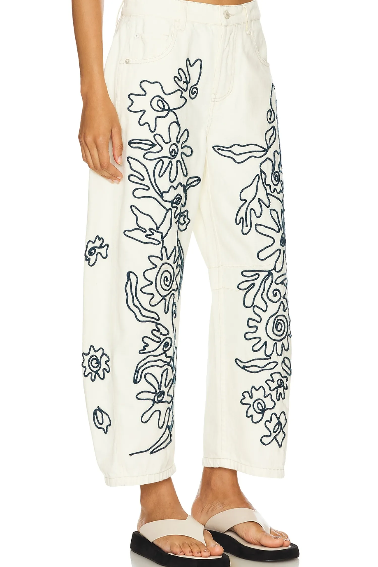 Women Free People Pants>x We The Free Soutache Good Luck Barrel Jean In Ivory Combo