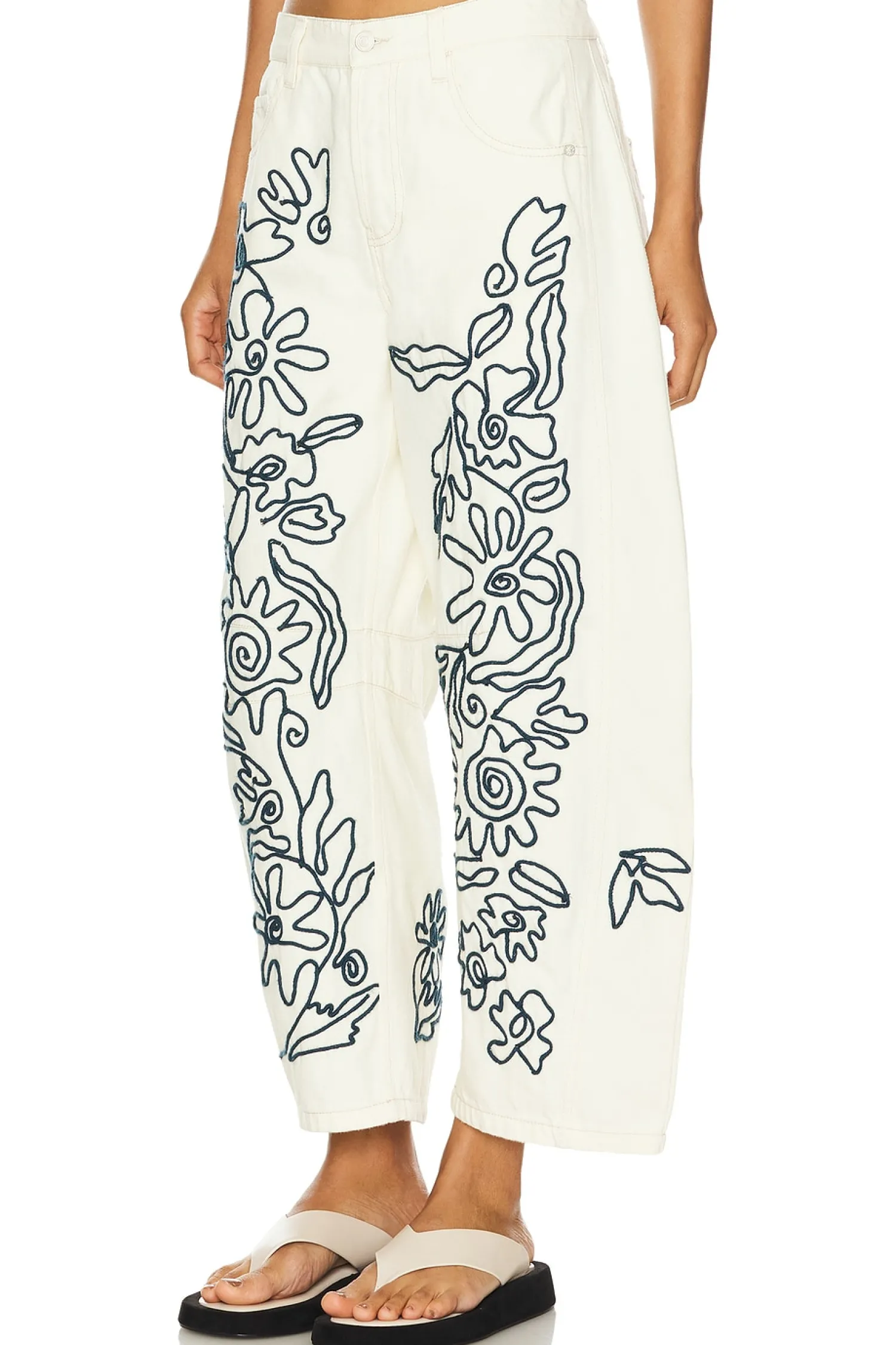 Women Free People Pants>x We The Free Soutache Good Luck Barrel Jean In Ivory Combo
