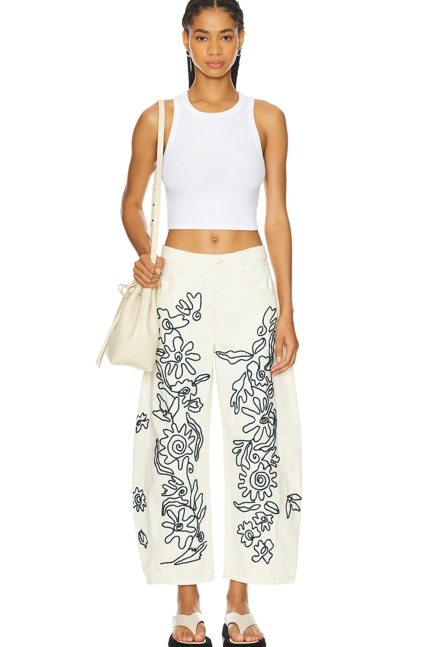 Women Free People Pants>x We The Free Soutache Good Luck Barrel Jean In Ivory Combo