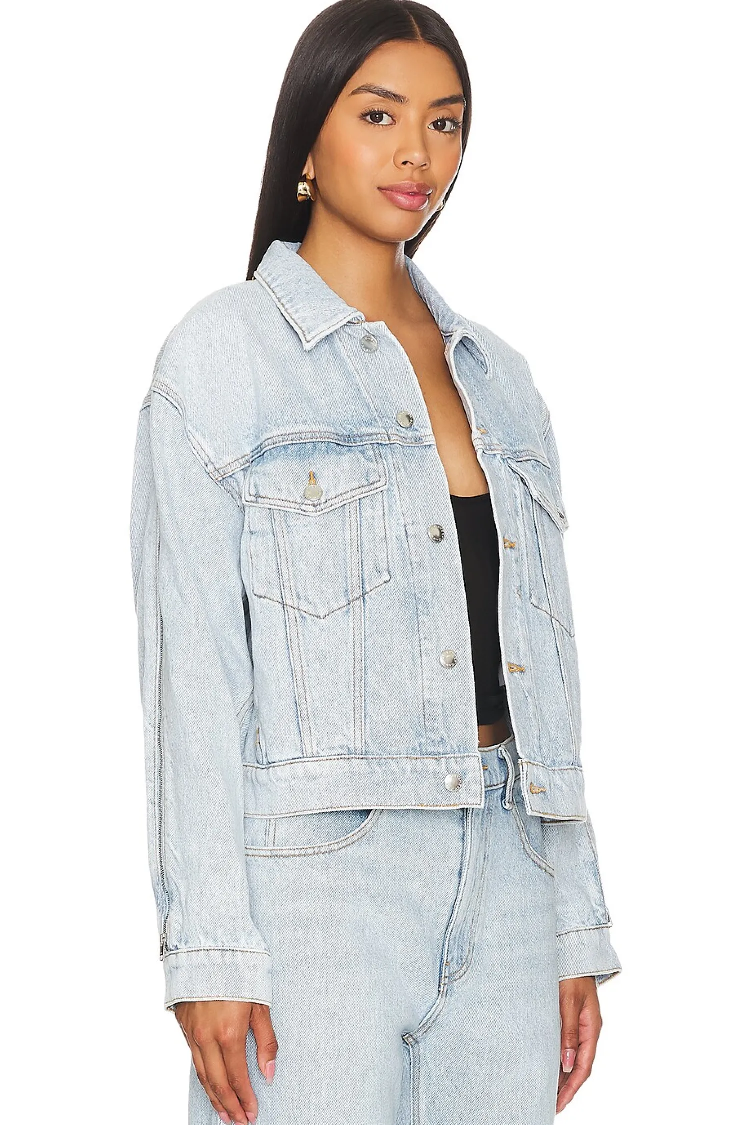 Women Alexander Wang Jackets & Coats>Zipped Sleeve Rounded Trucker Jacket