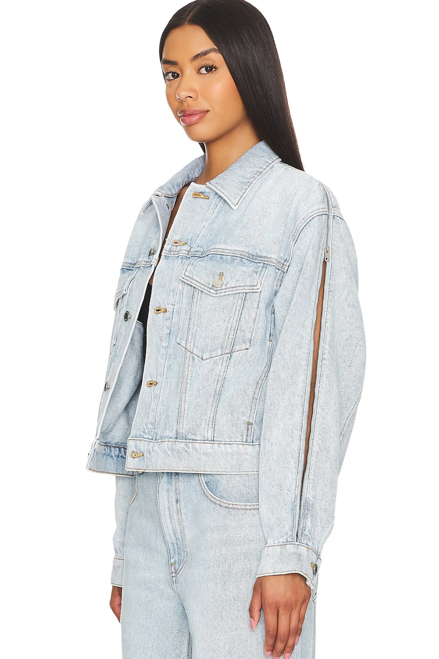 Women Alexander Wang Jackets & Coats>Zipped Sleeve Rounded Trucker Jacket